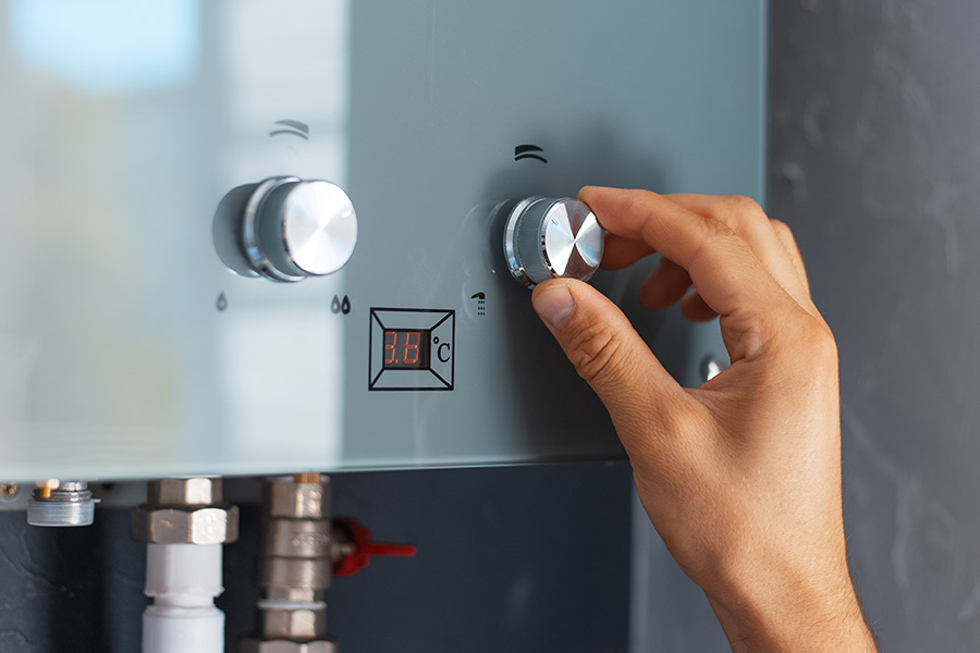 Temperature control knob on a water heater